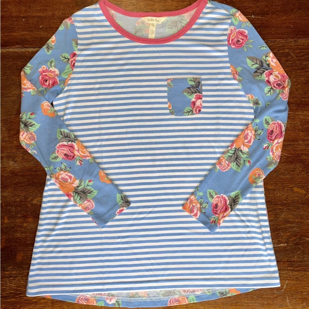 Size medium Matilda Jane ladies lounge floral and striped top